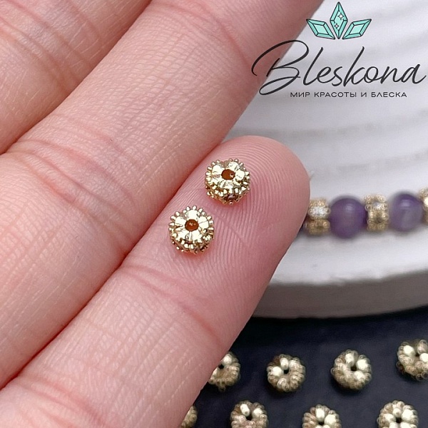 4*2,5 мм Цвет золото, Бусина-разделитель цирконы