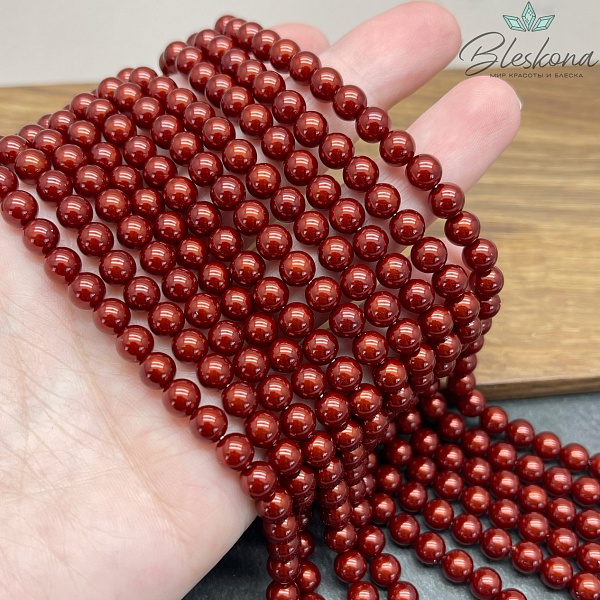 Жемчуг Майорка, цвет коричнево-красный 6 мм