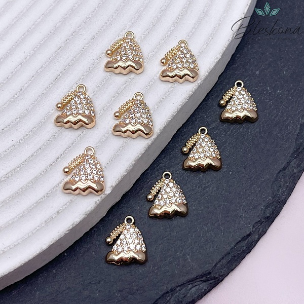 11,5*10 мм Цвет золото, Подвеска новогодняя шапка цирконы 11,5*10 мм Цвет золото, Подвеска новогодняя шапка цирконы