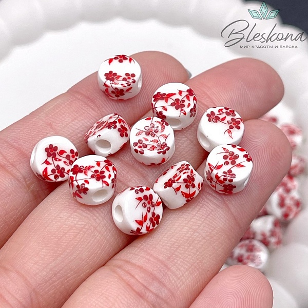 8,5 мм Керамика Бусина таблетка роспись гжель №10 (штучно)