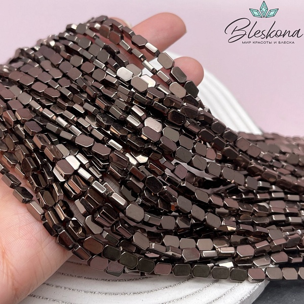 6,5*4 мм Гематин, цвет коричневый №1 (шоколадный), вытянутый шестигранник имитация