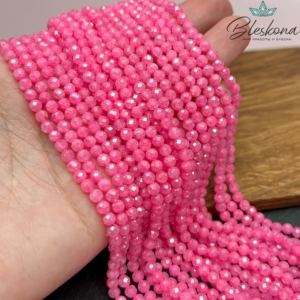 Циркон Glow ярко-розовый огранка 4 мм (кубический цирконий, фианит) 