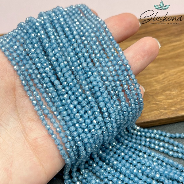 Циркон Glow синий огранка 3 мм (кубический цирконий, фианит) 