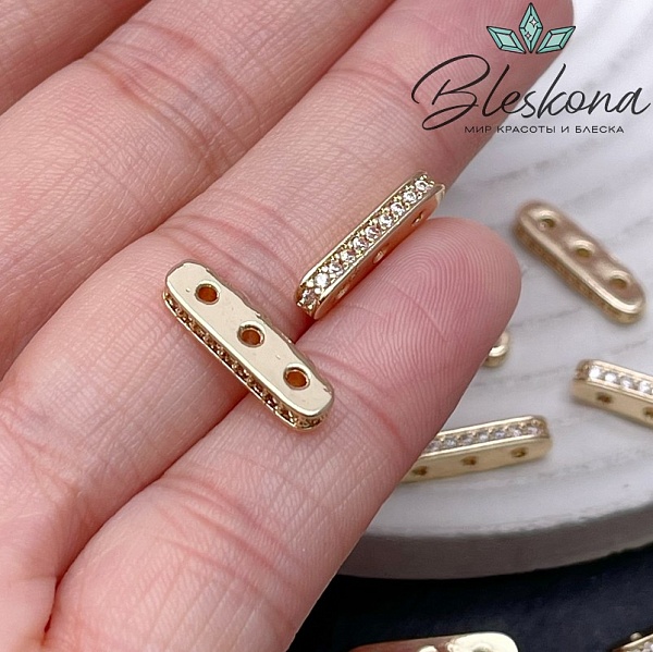 16*2,6 мм Цвет золото, Бусина разделитель 2 ряда цирконы