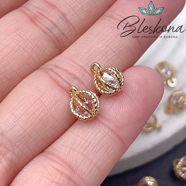 9*6,5 мм Цвет золото, Подвеска шар с цирконом