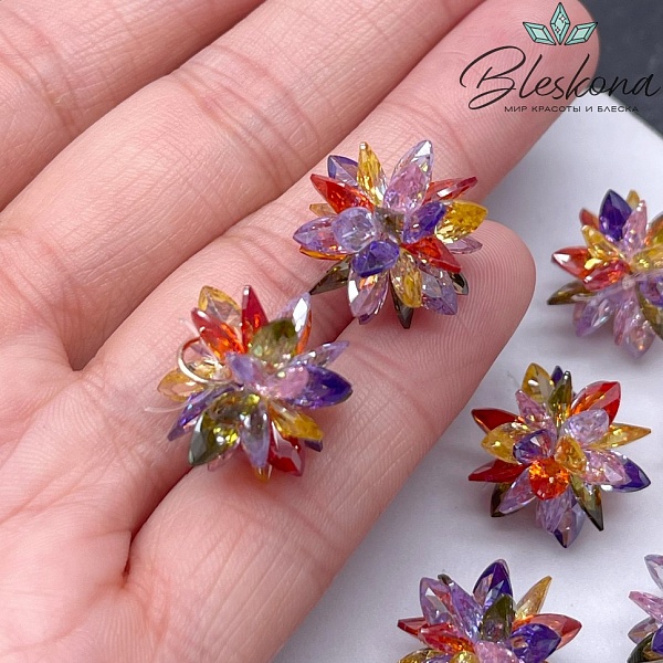 15*17 мм, Подвеска Циркон микс ежик (кубический цирконий, фианит) 