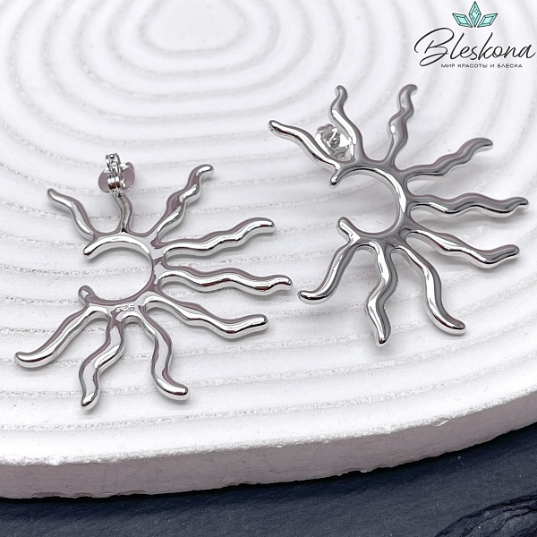 40,5*37,5 мм Цвет серебро, Пусеты солнце 