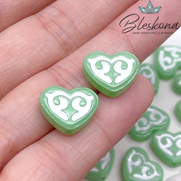 12*15 мм Бусина сердце зеленое