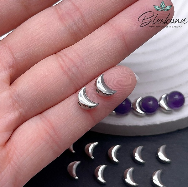 5,2*8 мм Цвет серебро, Бусина Луна гладкая 