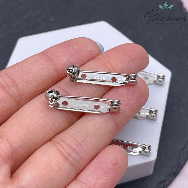 28*5 мм Цвет серебро, Японская булавка для броши с фиксатором 
