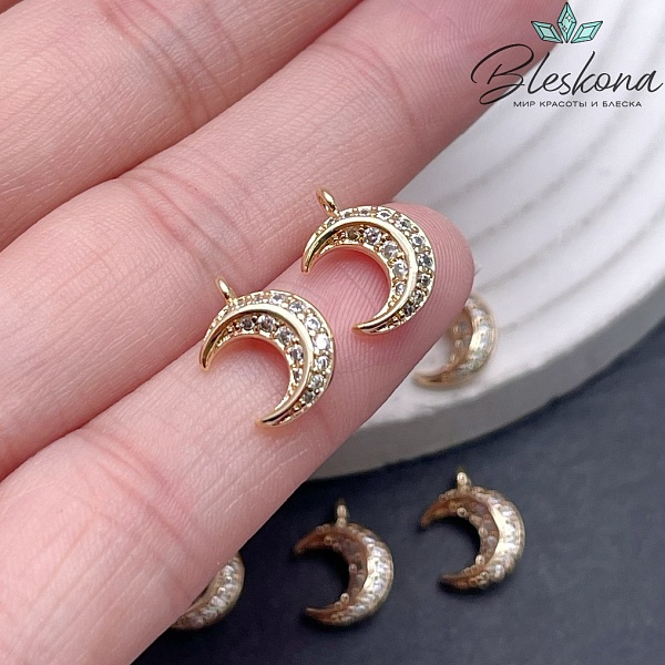 12,5*10 мм Цвет золото, Подвеска полумесяц цирконы 