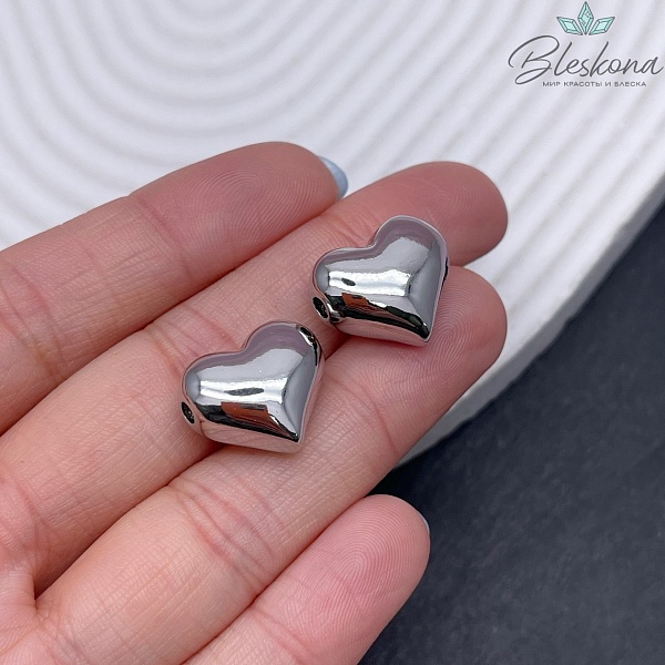 15*16,5, цвет серебро, Бусина сердце гладкое 