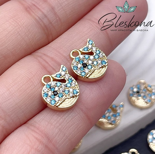 12*12,5 мм Цвет золото, Подвеска Кит с голубыми цирконами 