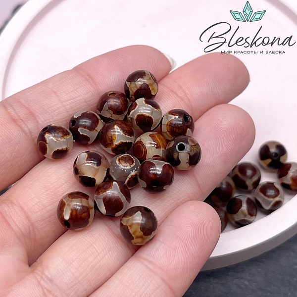 Бусина Дзи Черепаха серо-коричневый шар 8 мм уп.15 шт.