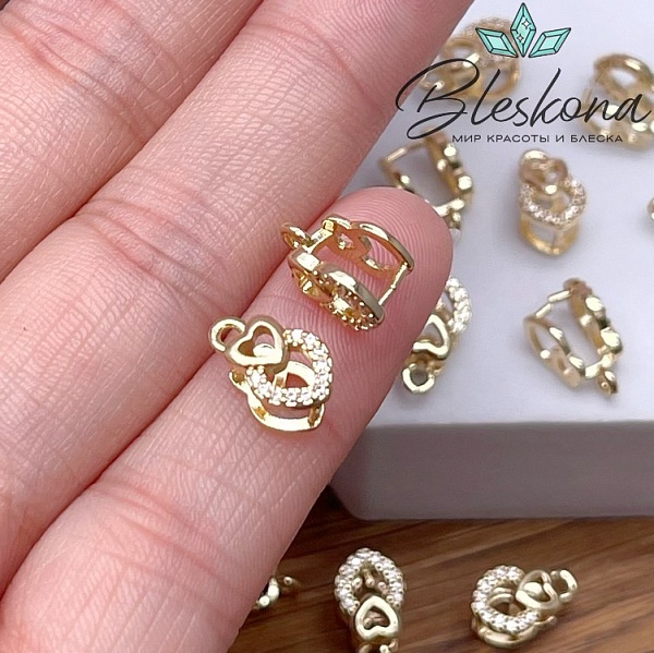 11,5*6,5 мм Цвет золото, Бейл Зажимной сердечки цирконы