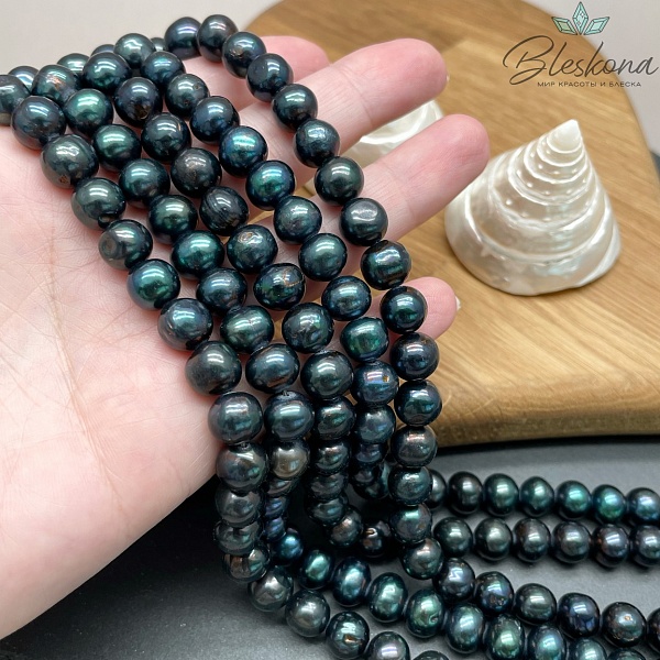 Жемчуг шар зеленый хамелеон 9-9,5 мм 