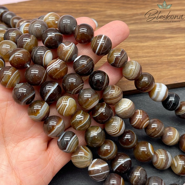 Агат серо- коричневый полосатый 12 мм