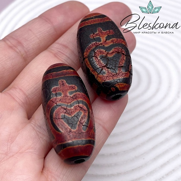 Бусина Дзи Нектарный Сосуд Изобилия черно-красная 39*20 мм