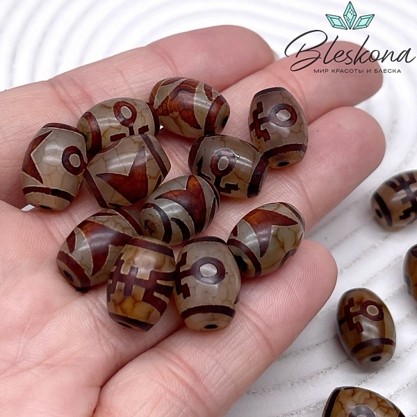 Бусина Дзи Большой человек (Аристократ) серо-коричневый бочонок 10*14 мм