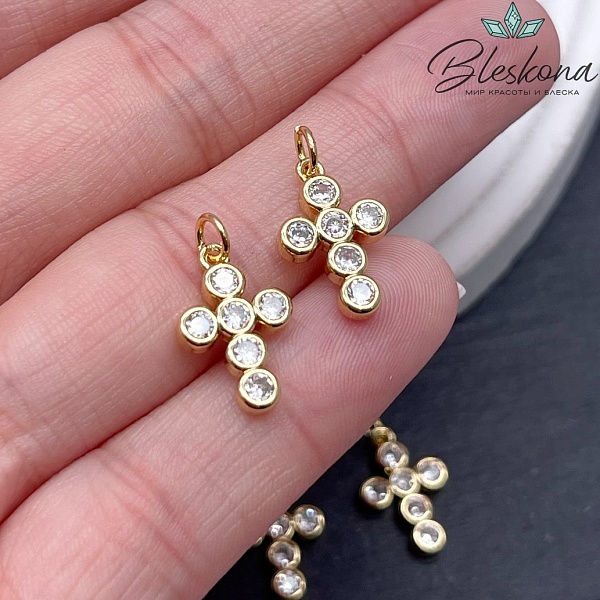 15,5*10 мм Цвет золото, Крест цирконы