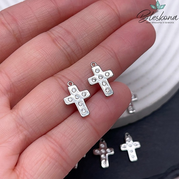 14,5*9,5 мм Цвет серебро, Подвеска крест цирконы 