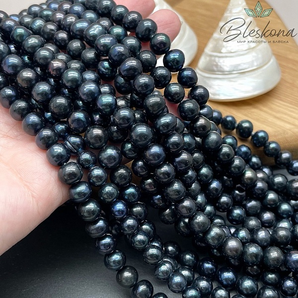 Жемчуг шар черный хамелеон 8-8,5 мм 