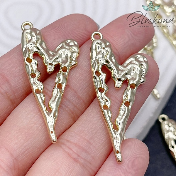 44*19 мм, Цвет светлое золото, Подвеска сердце с отверстиями