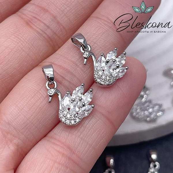 14*12 мм Цвет серебро, Подвеска Лебедь цирконы