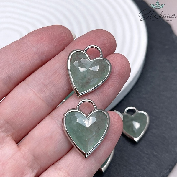 23,5*19 мм,Подвеска Сердце Кварц зеленый ,цвет серебро