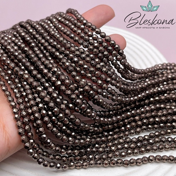 4 мм Гематин имитация огранка, цвет коричневый №1 (шоколадный)