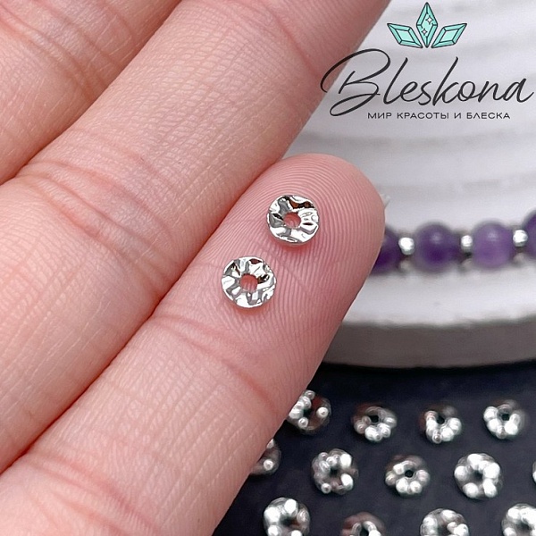 4*1,2 мм Цвет серебро, Бусина-разделитель мятый 