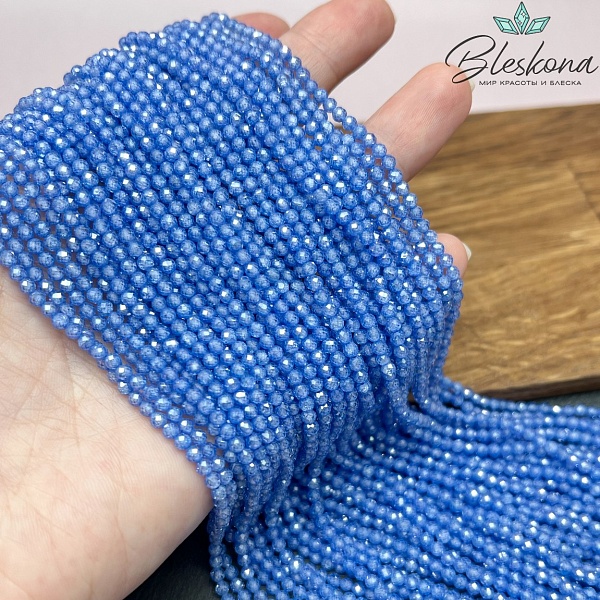 Циркон Glow васильковый огранка 3 мм (кубический цирконий, фианит) 