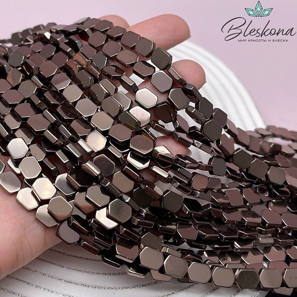 8*6 мм Гематин, цвет коричневый №1 (шоколадный), вытянутый шестигранник имитация