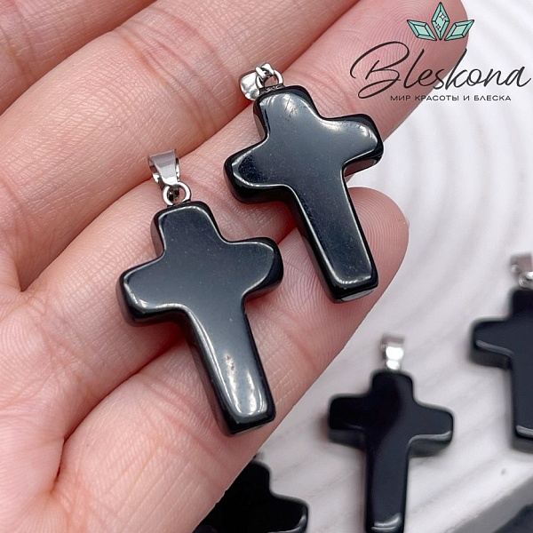 Подвеска крест Авантюрин синий (имитация), цвет серебро 28*18 мм