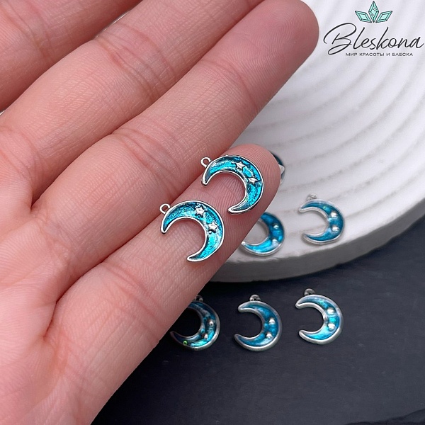 12*9,5 мм Цвет серебро, Подвеска полумесяц голубой звезды