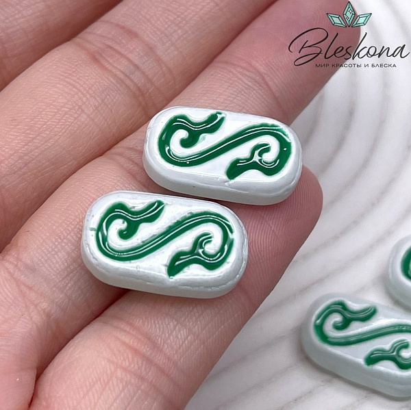 20*11,5 мм Бусина округленный прямоугольник бело-зеленый