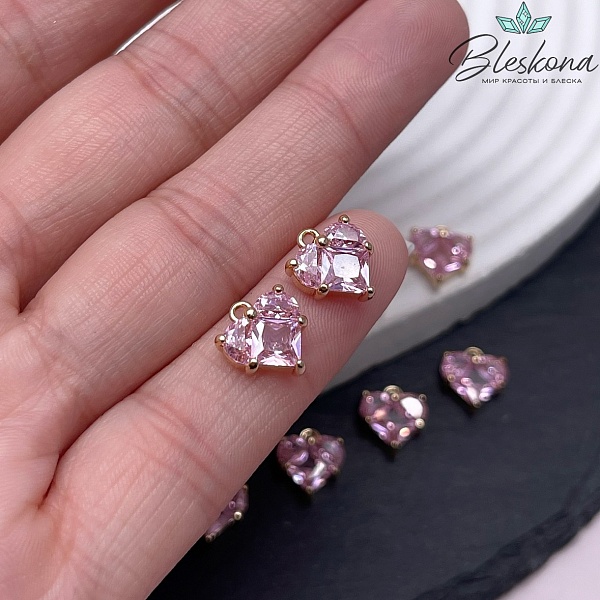 10*9,5 мм Цвет золото, Подвеска Сердце розовые цирконы