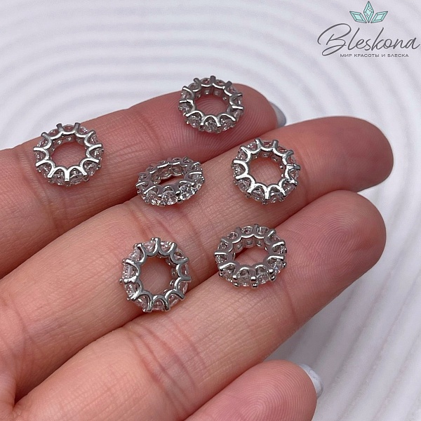 10,5*2,5 мм Цвет серебро, Бусина - разделитель  с цирконами 