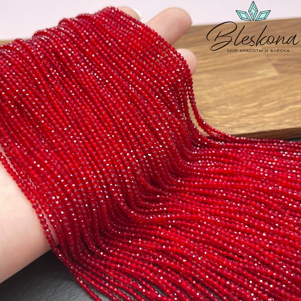 2 мм Бусины стекло темно-красное алмазная огранка