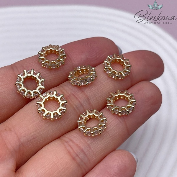 10,5*2,5 мм Цвет золото, Бусина - разделитель  с цирконами 