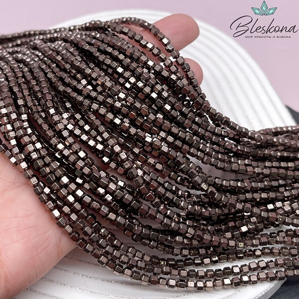 3*3 мм Гематин, цвет коричневый №1 (шоколадный), многогранник имитация