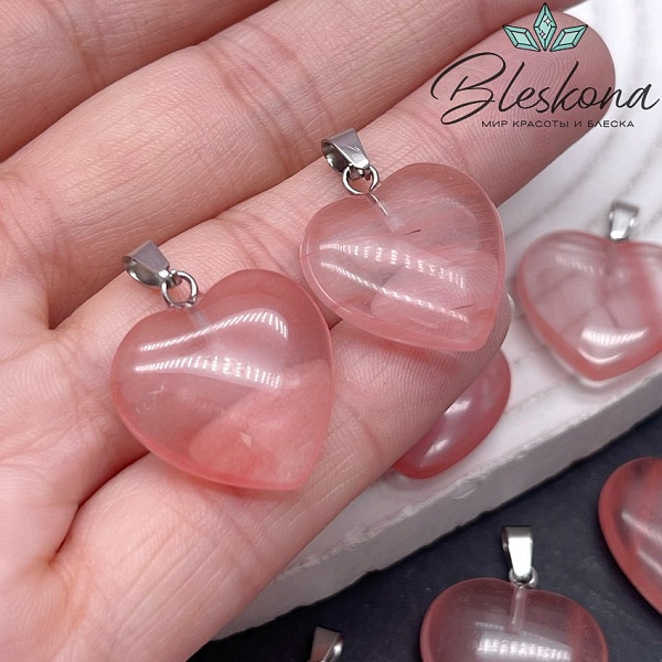 21*20 мм Цвет серебро, Подвеска Сердце Кварц клубничный