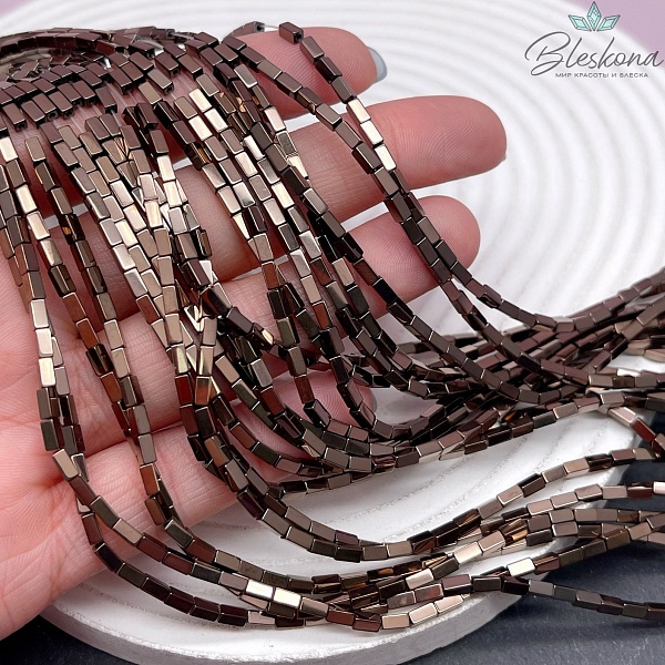 4*2 мм Гематин прямоугольник, цвет коричневый (шоколадный), имитация