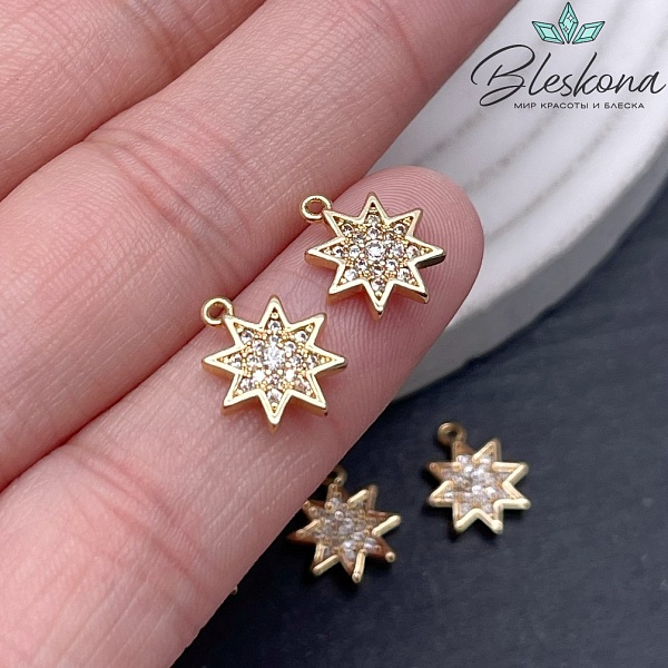11,6*10 мм Цвет золото, Подвеска звезда цирконы
