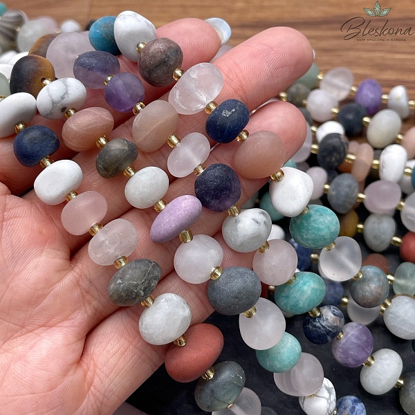 Микс из натуральных камней матовый, галтовка (10-10,5)*(10-12)мм