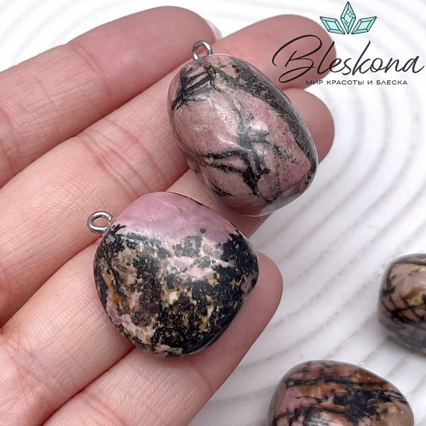 (25-29)*(16-22) мм Цвет серебро, Подвеска фриформ Родонит