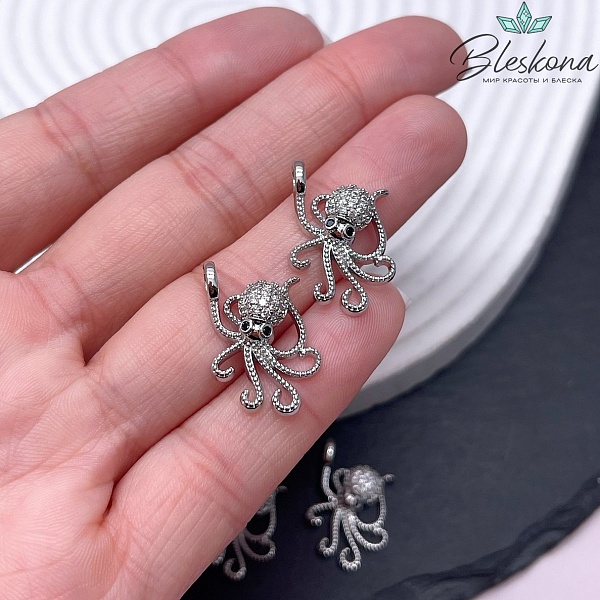 23*14,5 мм Цвет серебро, Подвеска Осьминог с цирконами