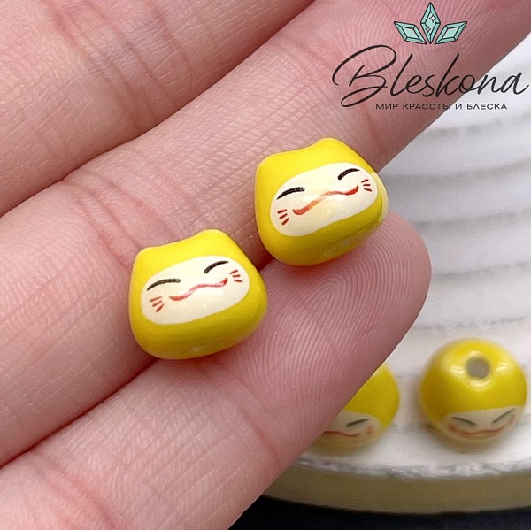 8*10 мм Керамика бусина Котик желтый 