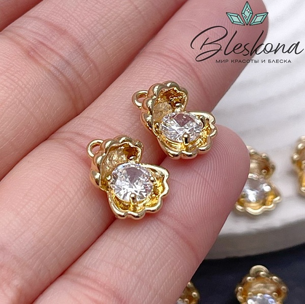 14*10 мм Цвет золото, Подвеска Ракушка с цирконом 