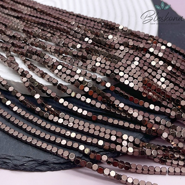 3 мм Гематин имитация, цвет коричневый (шоколадный) куб огранка